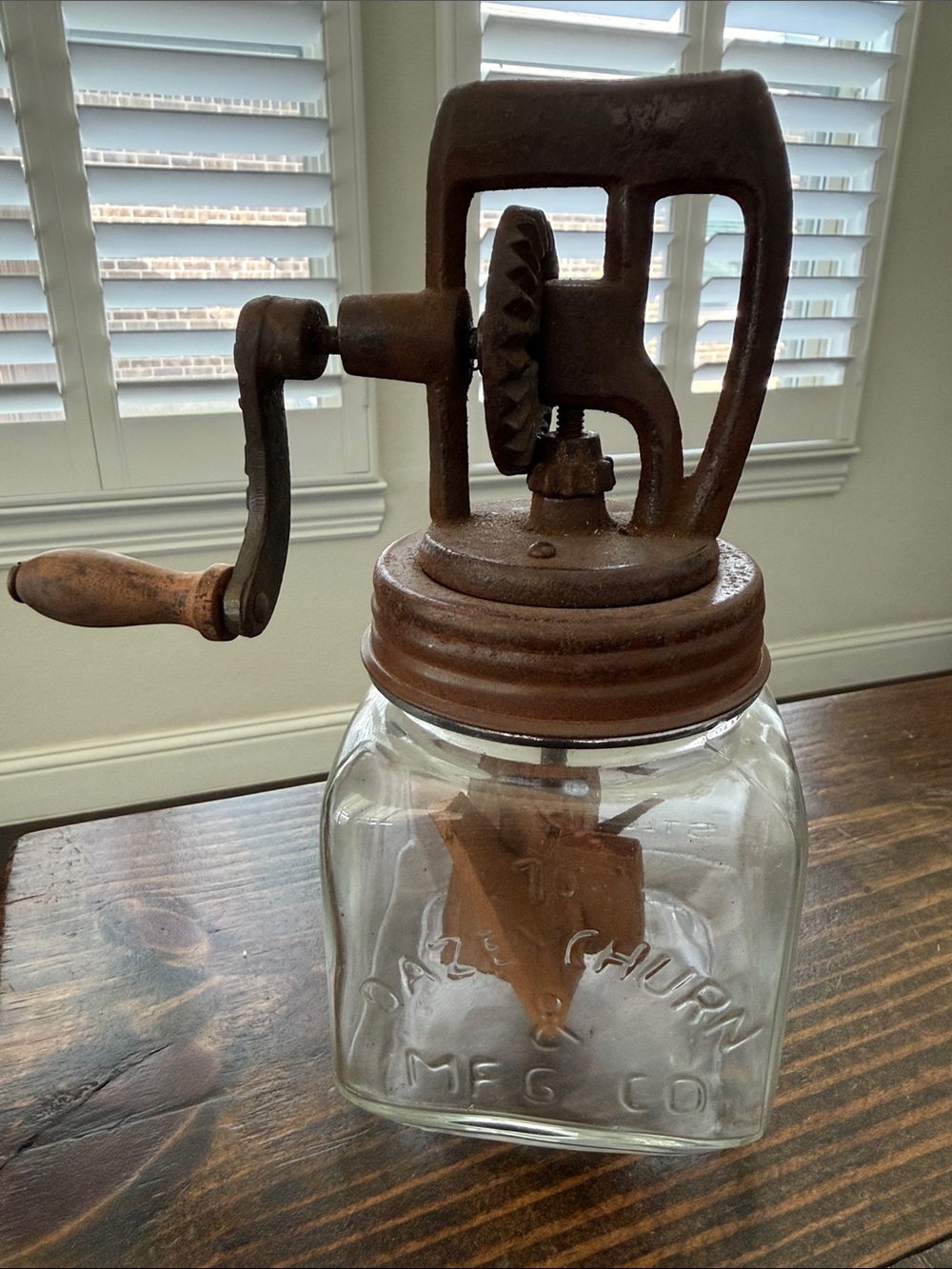 Vintage-Style Hand Crank Butter Churn Jar in Rust Brown